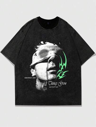 Grunge Punk T-shirt à manches courtes pour homme avec impression en silhouette de figure vintage et délavée, style streetwear Top de gamme