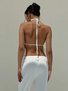 Aloruh Spring Summer Minimalist Sexy Style Backless Tank Top And Flared Pants Set, White, Suitable For Dancing Parties, Music Festivals And Daily Commutes. - White - View 6