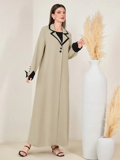 Al Najma 春/秋季時尚拼色翻領長大衣和連衣裙2件套裝