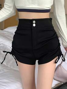 Summer Casual Solid Color Side Drawstring Shorts