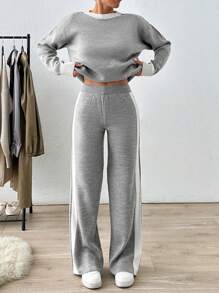 EURMUSE Plus Size Thick Pullover Sweater And Trouser Casual Elegant - Grey - View 7
