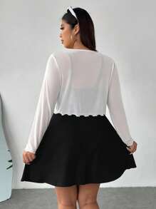 SHEIN EZwear 女式加大码针织开衫和细肩带连衣裙纯色两件套 - 白色 - 查看 2