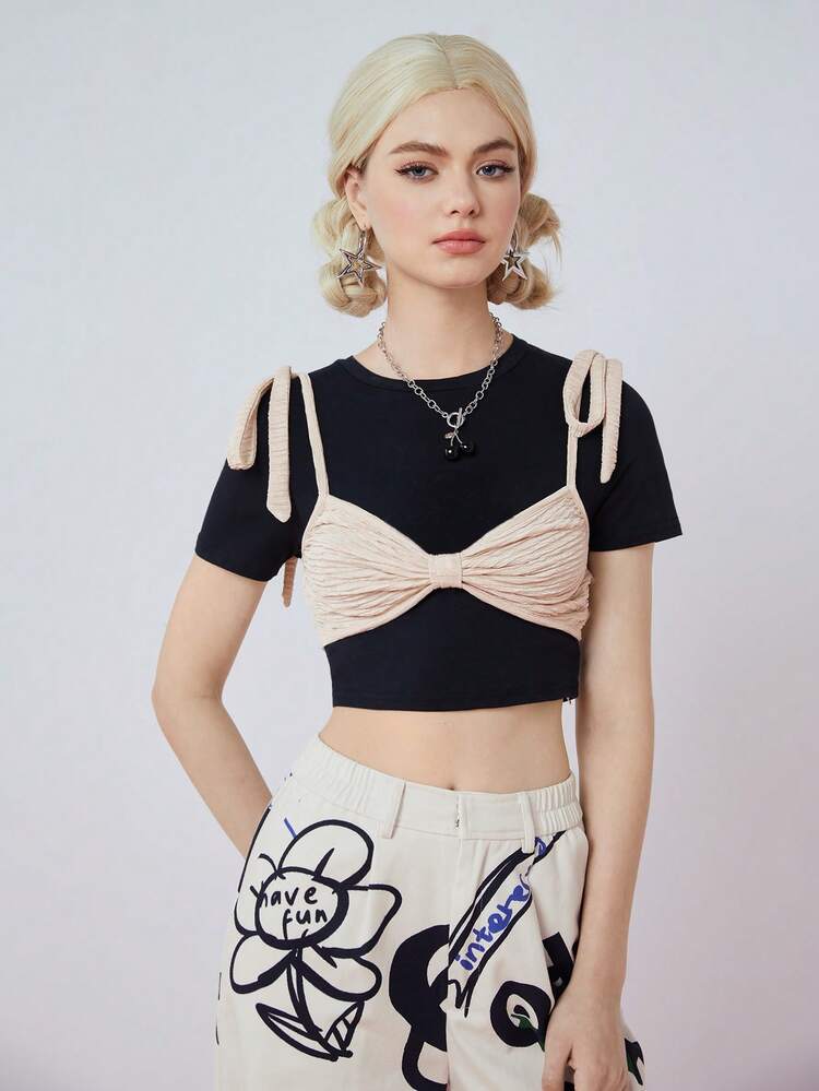 Bow Tie Casual Summer Beach Vacation Sexy Micro Crop Cami Top