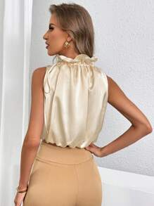 SHEIN Privé Blusa sin mangas elegante de unicolor para mujer con dobladillo con volantes, ideal para el verano