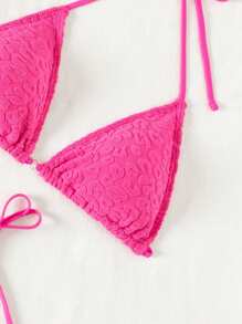 SHEIN Swim Set di bikini a due pezzi sexy da donna per la spiaggia d'estate, tinta unita, con scollo all'americana e bandeau