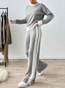 EURMUSE Plus Size Thick Pullover Sweater And Trouser Casual Elegant - Grey - View 6