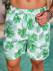 Manfinity Quần short đi biển in hình cây nhiệt đới cho nam giới - màu xanh lá - Xem 4