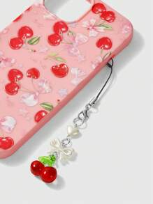 ROMWE Kawaii 1入櫻桃蝴蝶結設計手機殼，配櫻桃和蝴蝶結掛飾手繩，適用於蘋果IPhone 11 12 13 14 15 Pro Max - 粉色 - 查看 3