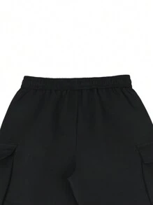 Manfinity Hypemode Pantalones cargo casuales de hombre de unicolor con múltiples bolsillos y cordón en la cintura, para otoño - Negro - Ver 5