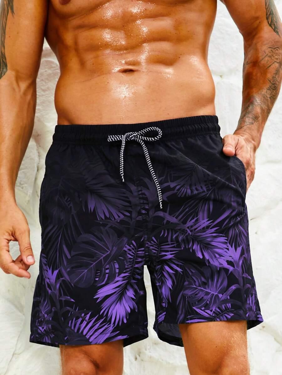 Manfinity KASUA Men Tropical Print Drawstring Waist Shorts,Hawaiian - Multicolor - View 1