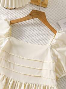 SHEIN Explorewe قميص بأكمام منتفخة و ديكور بالقوس لفتيات البلوغ الصيفية - لون مشمشي - مشاهدة 6