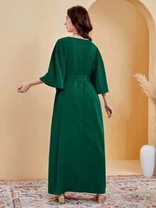 SHEIN Teen Girl Woven Splicing Lace Square Neck Casual Dress - Green - View 2