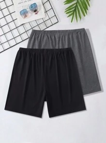 Men's Simple Solid Color Shorts, 2pcs Homewear Sleep Shorts Set