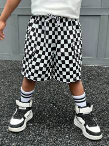 SHEIN Young Boys' Casual Loose Plaid Woven Shorts, Comfortable & Versatile