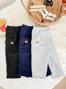 SHEIN Leap Crew 嬰幼兒男女款校風舒適針織休閒長褲多入組，3入組，適用於春季、夏季和秋季 - 彩色 - 查看 4