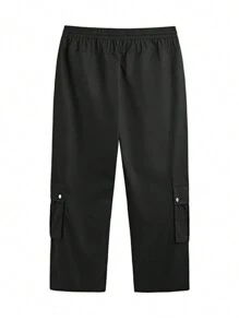 Manfinity VCAY Plus Size Men Woven Pattern Wide Leg Long Pants - Black - View 2