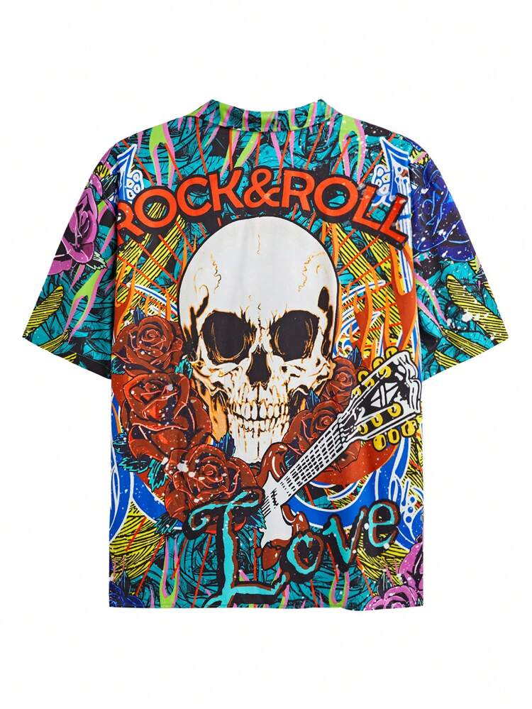 Men Plus Size Woven Printed Short-Sleeved Shirt