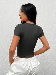 SHEIN PETITE Multicolor Casual Round Neck Tight Short Sleeve T-Shirt For Women, Suitable For Summer - Multicolor - View 3