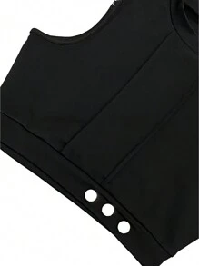 歐美女士時尚無袖圓領上衣配飾鈕扣短褲，性感通勤套裝