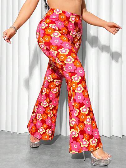 SHEIN ICON Plus Size Colorful Flower Print Long Pants