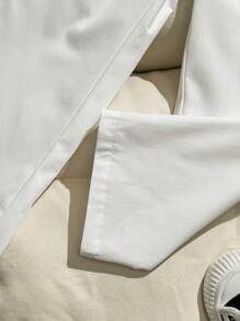 SHEIN Leap Crew 2 chiếc Áo sơ mi thoáng khí và quần bảo hộ lao động màu trắng dành cho chàng trai trẻ, thoải mái, thời trang và thiết thực, phù hợp với phong cách Hàn Quốc, phù hợp cho mùa xuân và mùa hè - trắng - Xem 3