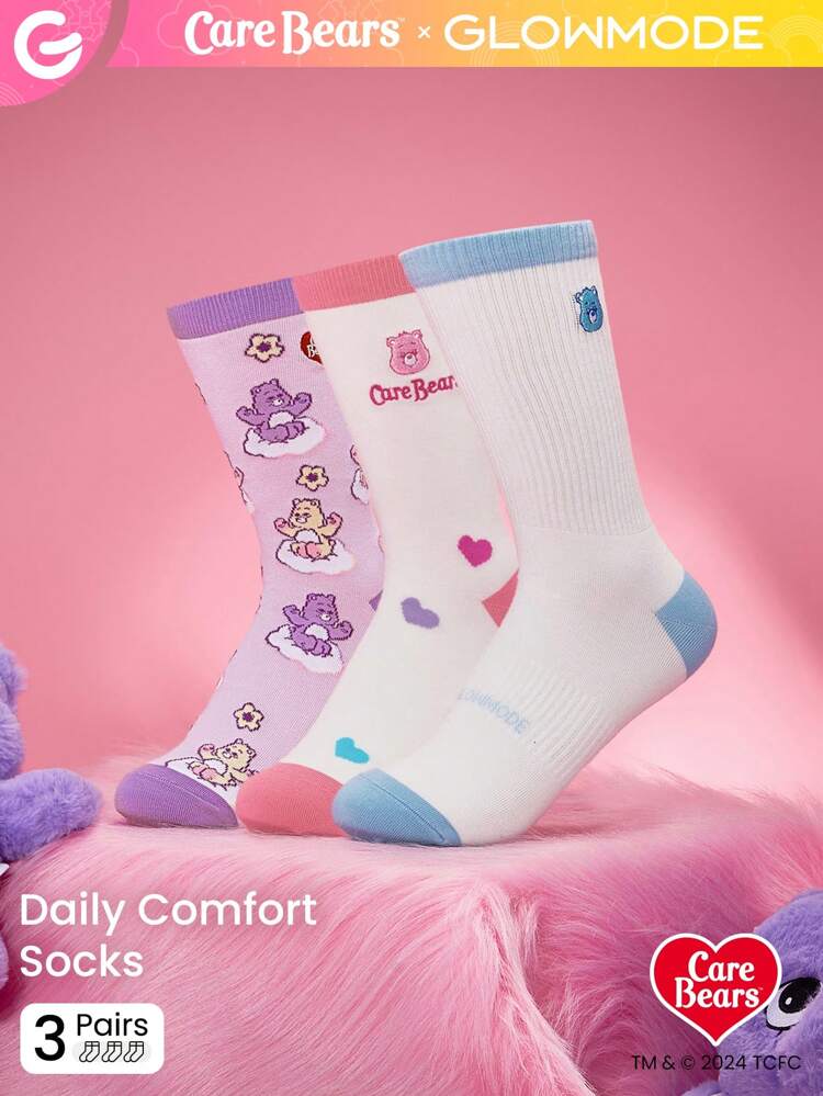 GLOWMODE X Care Bears™ Soft Embroidered Crew Socks Workout Daily Casual