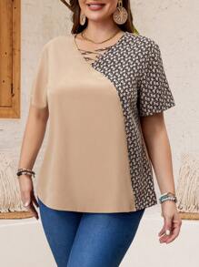 EMERY ROSE Plus Size Women's Summer Patchwork Shirt