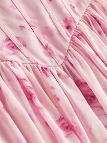 SHEIN Vestido de tirantes de Chifón rosa con diseño floral para adolescente, con dobladillo de volantes y cintura en línea A - Rosa - Ver 4