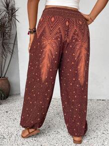 SHEIN VCAY Plus Size Loose Fit Holiday Casual Printed Jogger Pants - Multicolor - View 2