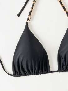 Swim EVENT Ladies' Solid Color Halter Neck Bikini Set, With Separate Bottom, Sexy, With Swim Cover Up Skirt, 3pcs Summer