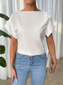 SHEIN LUNE Women Blouses Asimetris Ruched Split Plain Casual - Putih - View 4