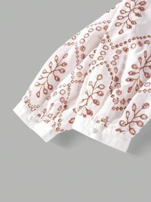 Anewsta 女士露空繡V領長袖襯衫，適用於海灘假期 - 米色 - 查看 11
