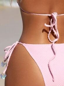 SHEIN Swim Conjunto de bikini rosa para mujer, ideal para verano en la playa - Rosa - Ver 6