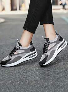 Giày thể thao lưới thoáng khí cho nữ, giày ngoài trời buộc dây giản dị, giày cổ thấp thoải mái - Màu xám đen - Xem 3