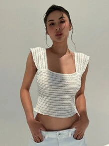 Aloruh 春夏法式镂空蕾丝露肩荷叶边T恤 - 杏色 - 查看 1