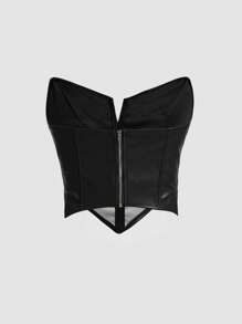 SHEIN MOD لباس علوي بدون حمالات موحدة اللون جلد صناعي هافة باندانا