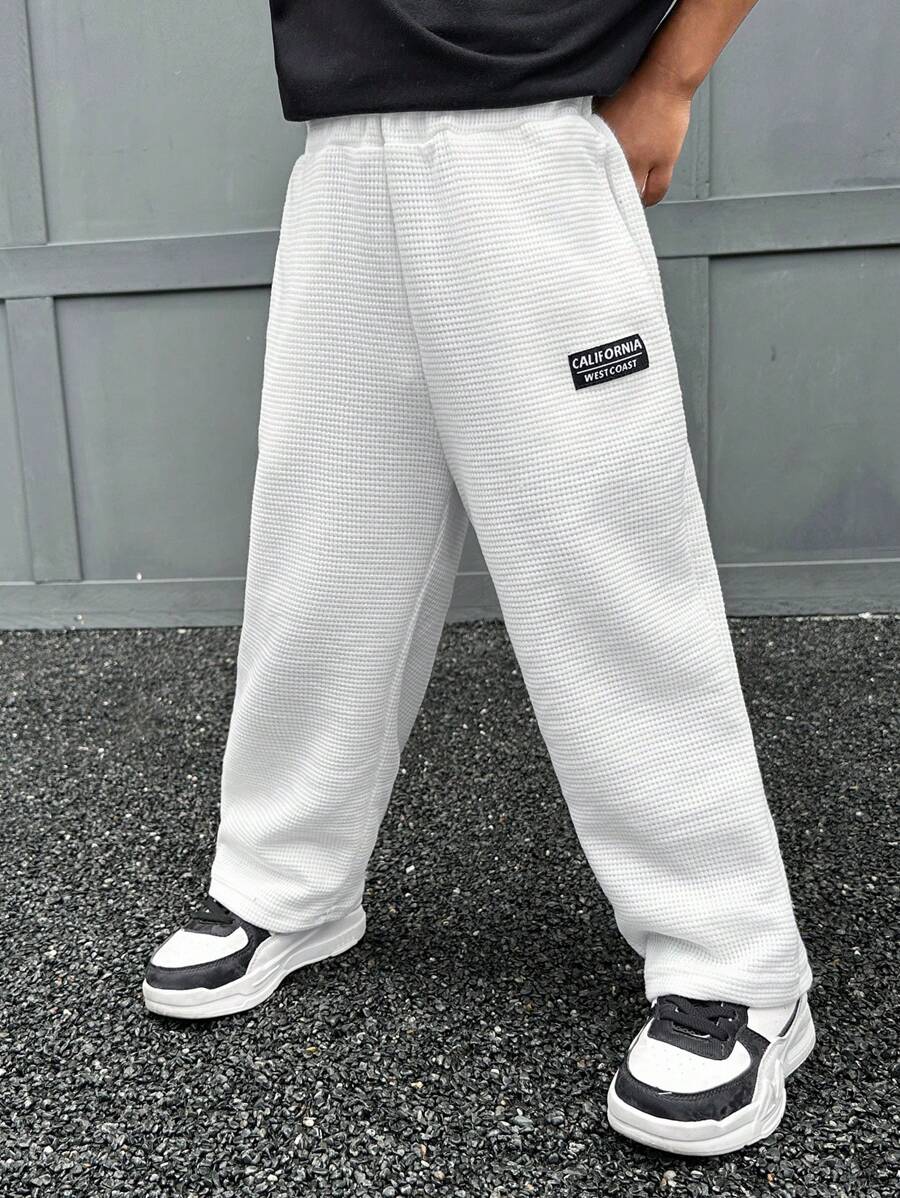 SHEIN 男小童字母補丁細節斜口袋長褲