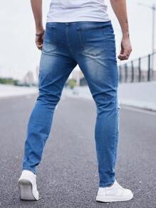 Manfinity LEGND Hombres Jeans ajustados desgarro - Azul lavado medio - Ver 2