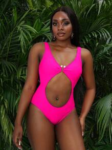 SHEIN Swim Women's One-Piece Swimsuit Set, 2pcs Summer - Hot Pink - View 6