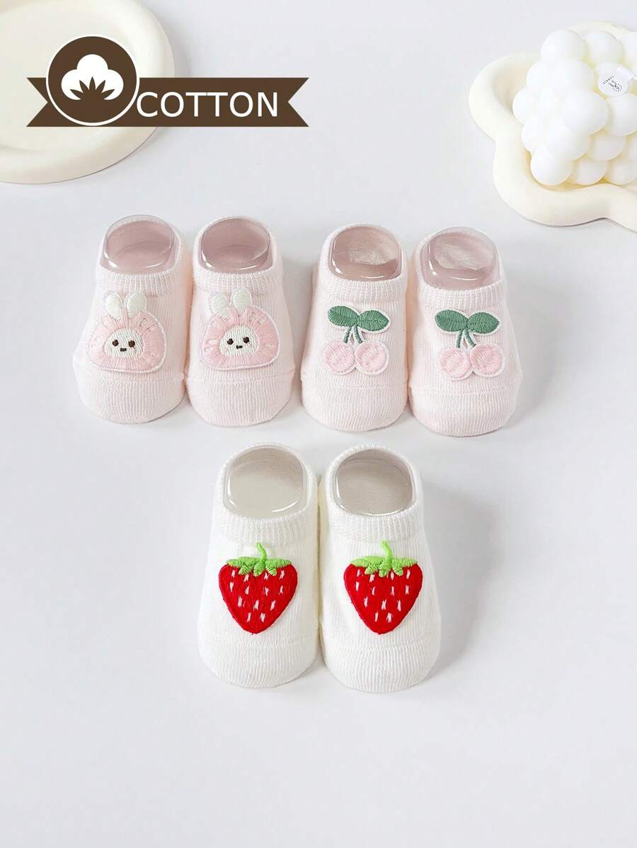 3pairs Cute Decorative Anti-Slip Floor Socks For Baby Girls, Suitable For Daily Wear