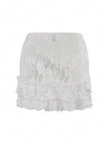 Swim Mod Women's Lace Solid Color Cover Up Summer - White - View 4