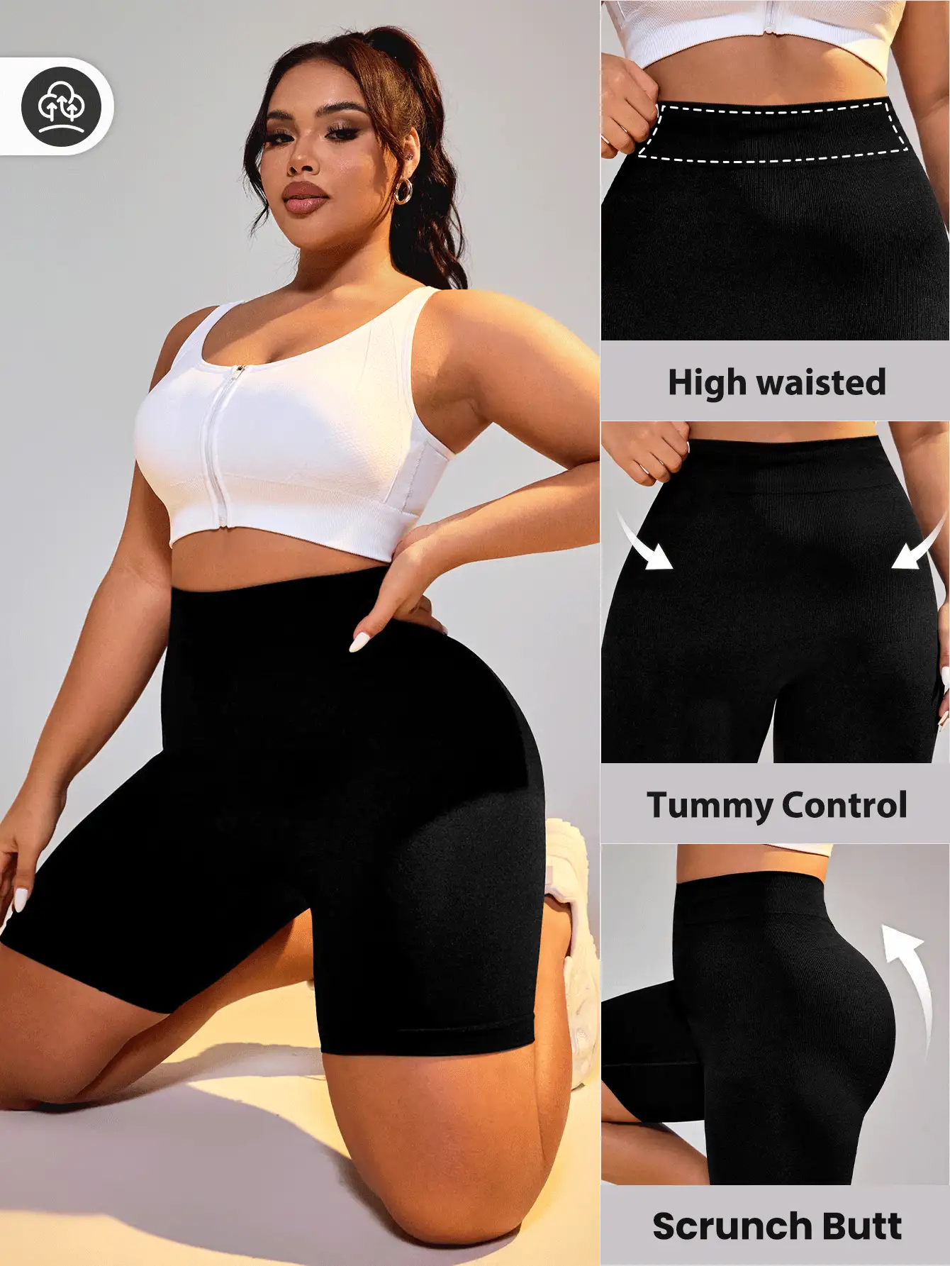 SHEIN Sport Studio Plus Size High Waist Tummy Control Athletic Shorts, Biker Shorts