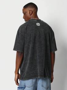 SUMWON Regular Fit Short Sleeve Washed Tee With Front Number Graphic Print - Black - View 2