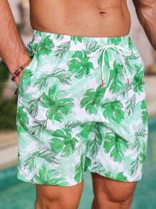 Manfinity Quần short đi biển in hình cây nhiệt đới cho nam giới - màu xanh lá - Xem 5