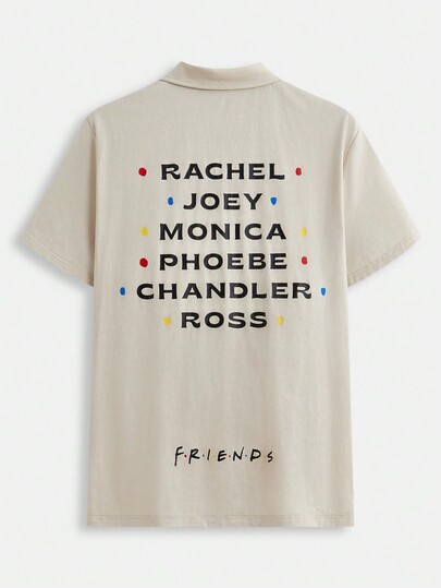 FRIENDS X SHEIN Camisa polo de manga corta con letras impresas para hombre, informal, verano