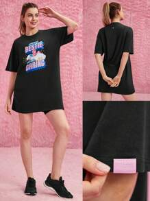 GLOWMODE X Care Bears™ Pima Cotton Long Loose Fit Bear Graphic Tee Daily Casual - Black - View 8