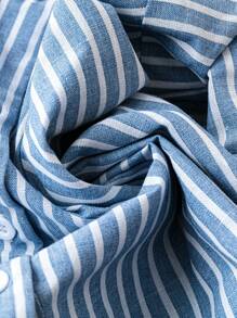 SHEIN LUNE Plus Size Women's Short Sleeve Striped Notched V-Neck Casual Shirt For Summer