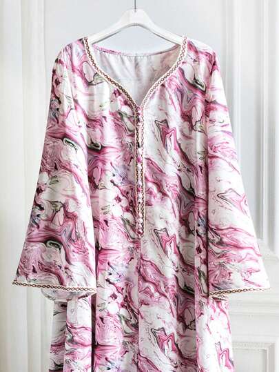 Al Najma 大码休闲印花阿拉伯休闲服装、朴素全长 Jalabiya、休闲长袖连衣裙