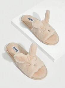 時尚和可愛冬天室內溫暖毛絨女性家居拖鞋 - 米色 - 查看 5