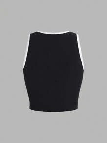 GlowEve Bộ đồ hai mảnh áo ba lỗ phối viền tương phản thường ngày mùa hè và quần dài, viền tương phản thường ngày cho nữ, dây rút, cạp túi giấy vừa vặn nhiều màu quần yếm hai mảnh cho nữ, trang phục xuân/hè, trang phục thường ngày thường ngày - Nhiều màu - Xem 7